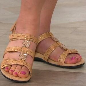 Vionic Amber Natural Cork with Gold Fleck Sandals Sz 8W